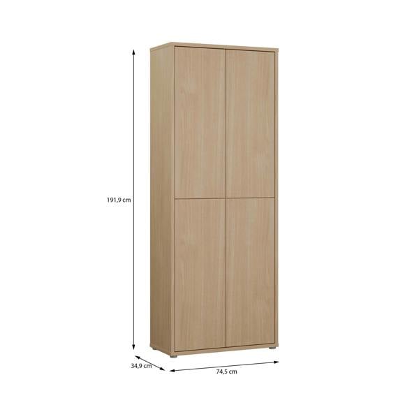 Furniture To Go Alice Springs Tall Shoe Cabinet with 4 Doors Push-to-Open in Elegancia Oak