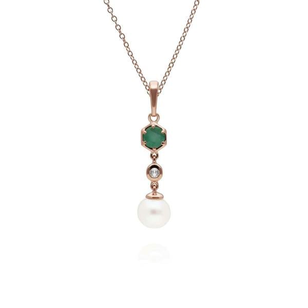 270P030303925 Modern Pearl, Emerald & Topaz Drop Pendant in Rose Gold Plated Silver 1