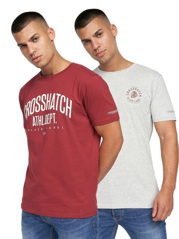 Crosshatch Oldskool T-Shirt 2pk Red/Grey