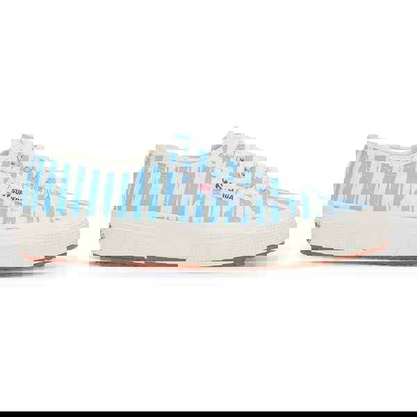 Superga 2750 Stripes Print Cotton Women's Off White/Azure Trainers