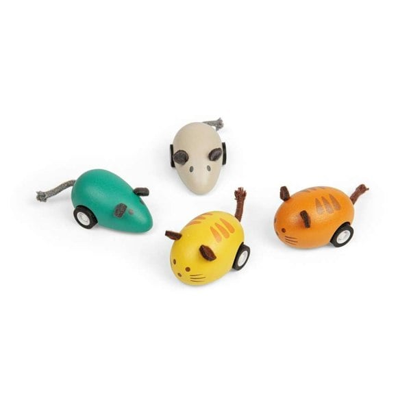 Bigjigs Toys Cat & Mouse Pull Backs - White/Orange