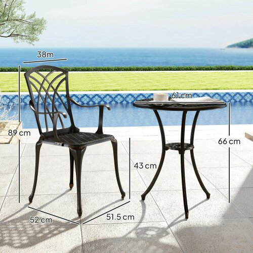 Wyld Haus Haloco Cast Aluminium Bronze Tone 3 Piece Garden Bistro Set With Armchairs And Round Table