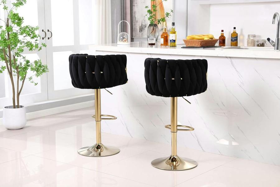 HYGRAD BUILT TO SURVIVE Velvet Swivel Bar Stools with Gold Base – Set of 2 | HYGRAD®