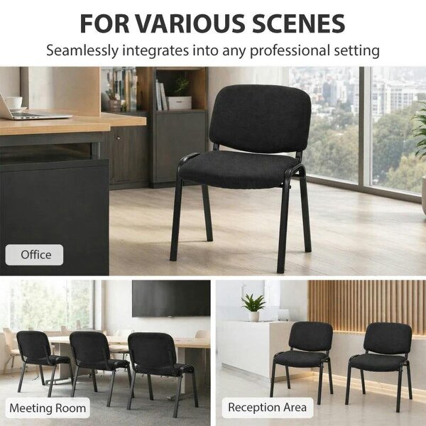 Meeting Chair, Stackable Ergonomic Office Chair with Padded Seat, Curved Backrest for Conference Room, Black
