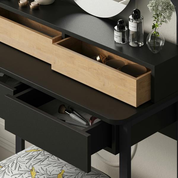 Decortie Lora Dressing Table 4-Led Lights Make-up Table Mirror 96x132cm 2-Drawer Soft-Close Storage Bedroom,Backstage