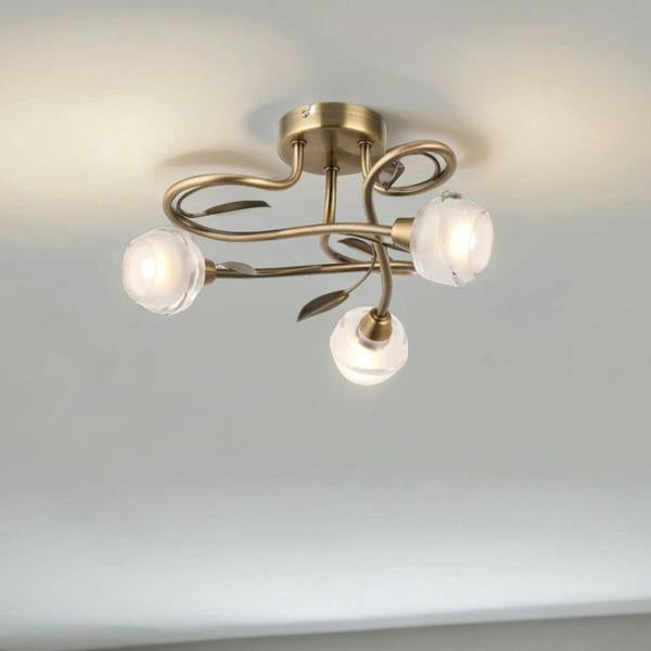 Pagazzi Lighting Maywood 3 Light Semi Flush Ceiling Light Antique Brass