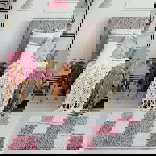 Geometric Design Thick Shaggy Area Rugs Pink