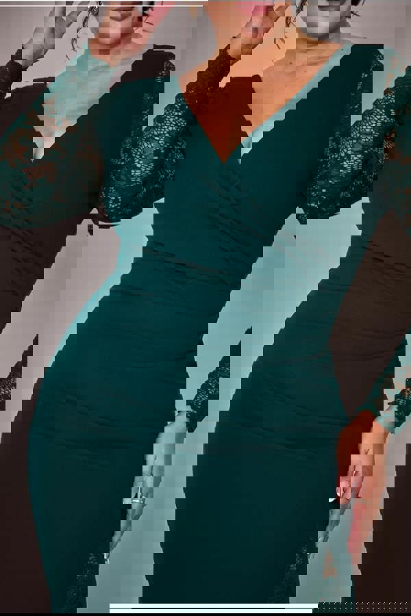 Scuba & Lace Wrap Maxi Dress - Emerald DR4366PLUS