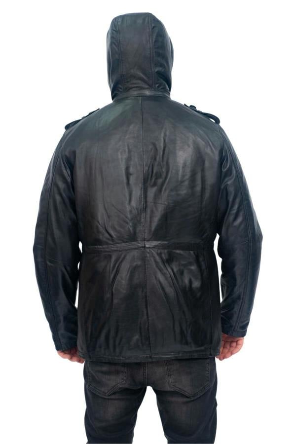 Infinity Leather Mens Leather Hooded Trench Coat-Medellin