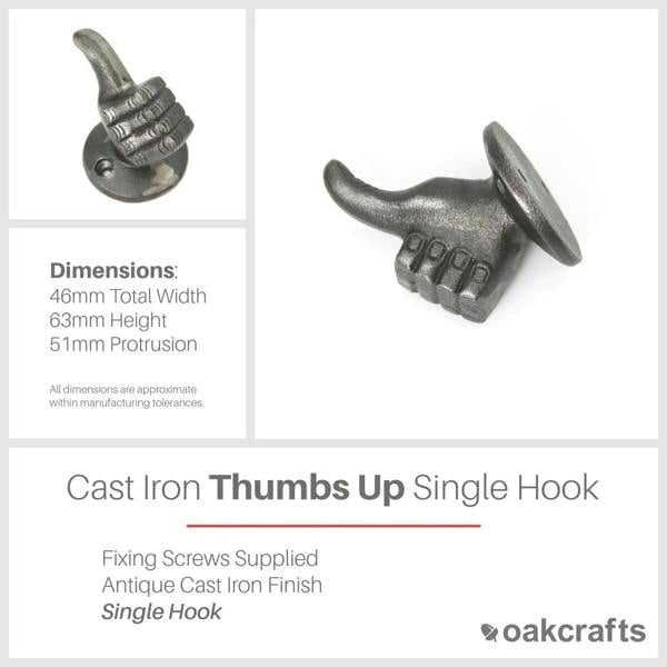 Antique Cast Iron Thumbs Up Coat/Robe Hook - 60mm