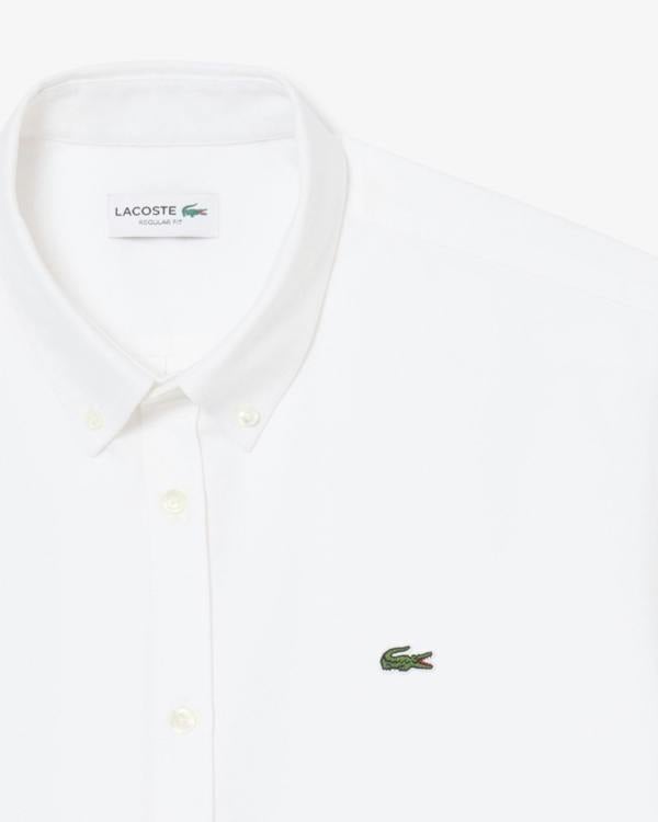 Lacoste Regular Fit Mens Oxford Shirt - White/White 800 | CHO | Designer Mens Short Sleeve Shirts