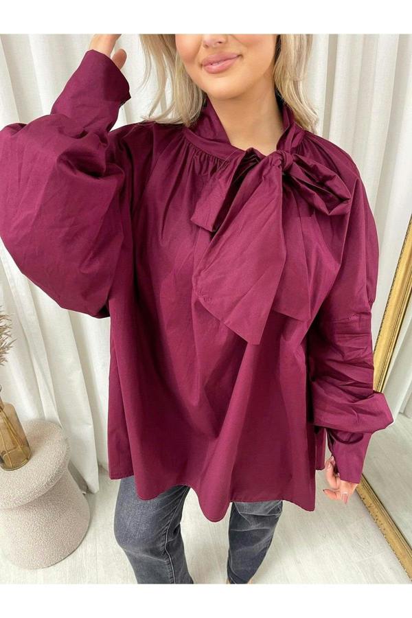 Margaret Oversized Tie-neck Top - Wine
