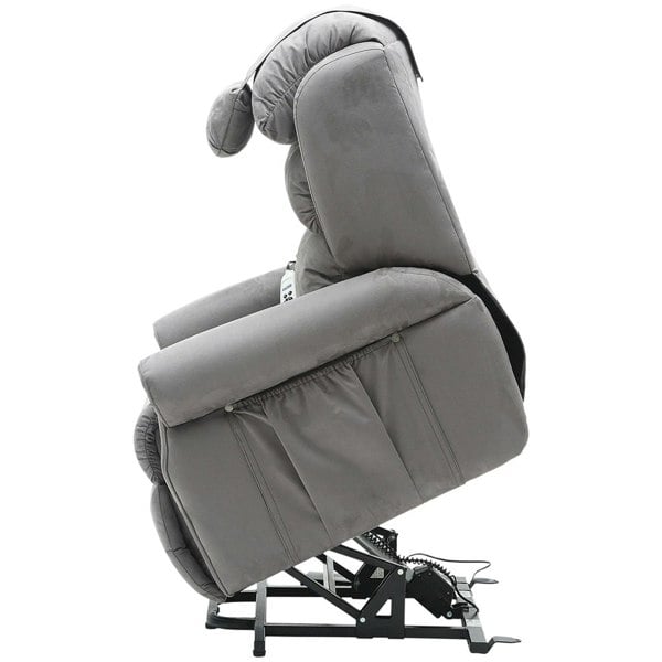 Dual Motor Rise and Recline Armchair - Waterfall Pillow - Grey Suedette Fabric Loops