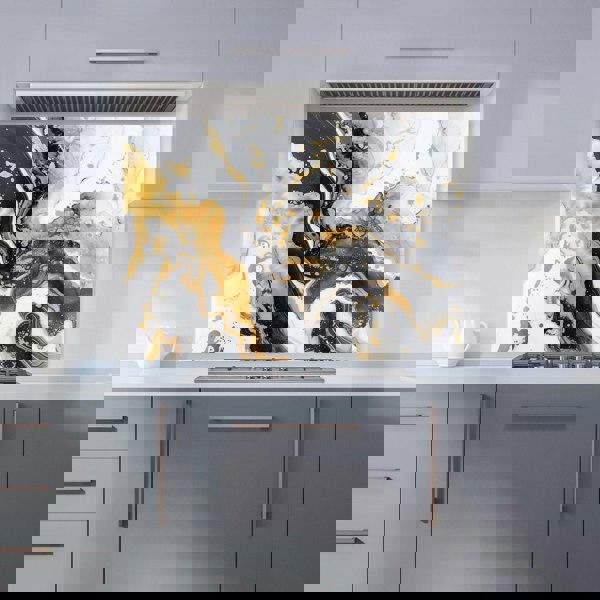 Warren Reed - Designer Gold White And Black Marble Effect Kitchen Splashback