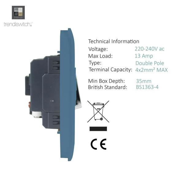 Trendi Switch 13 Amp Fused Spur with Flex Outlet in Sky Blue