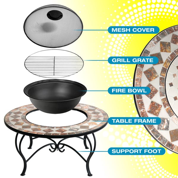 Centurion Supports KENNOCHA Extravagant Garden & Patio Heater Fire Pit Brazier, Coffee Table, Barbecue and Ice Bucket - Marble Finish