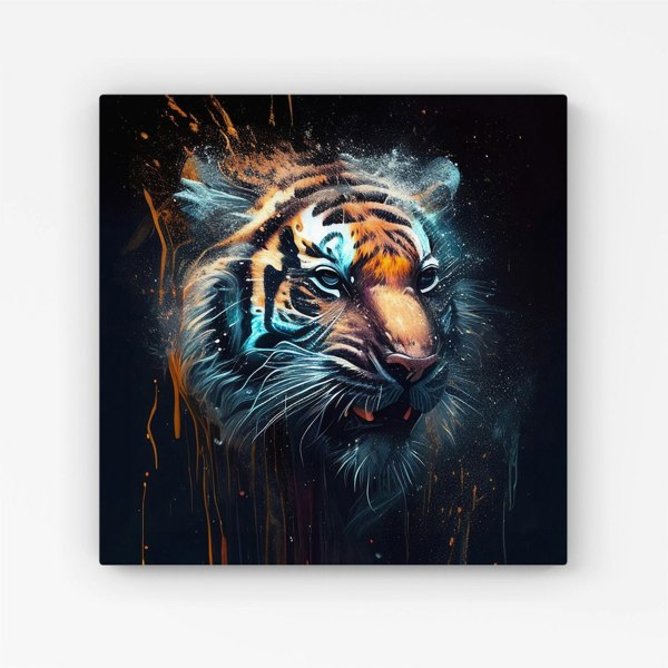 Warren Reed Tiger Face Splash Art Dark Background Canvas