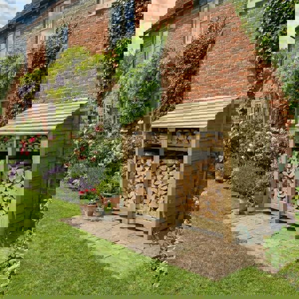 Arbor Garden Solutions Wooden Log Store with Shelf W-146cm, H-126cm or 180cm, D-88cm