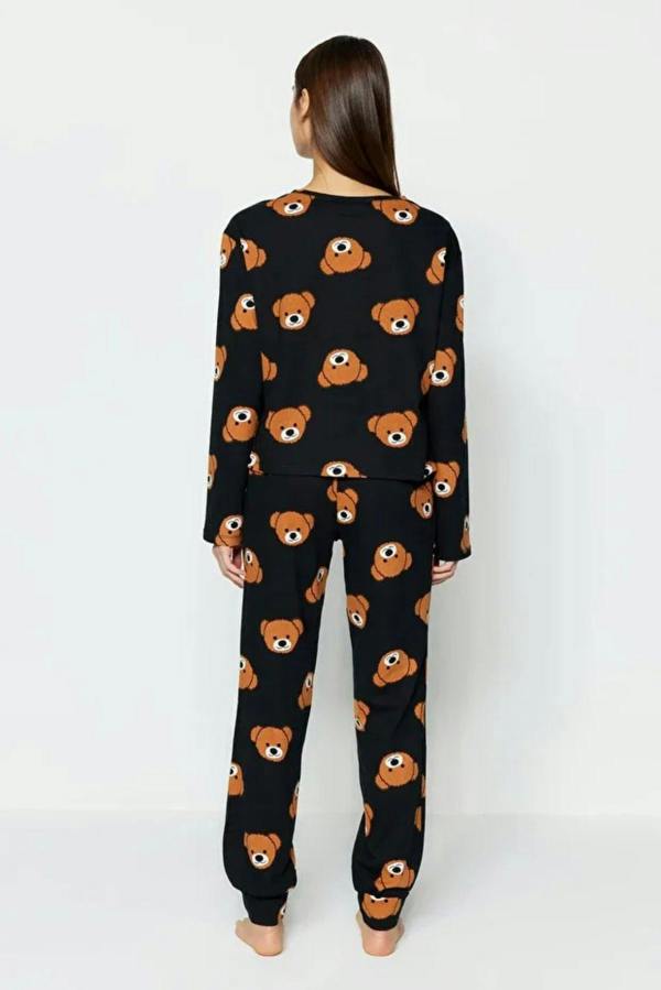 Hoxton Gal 100% Cotton Knitted Pajama Set with Teddy Bear Print