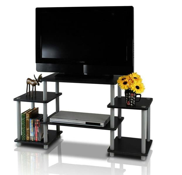 WALPLUS Modern Furniture Piece for Stylish and Functional Home Use | 11257BK/GY Turn N Tube No Tools Entertainment Center, Black/Grey