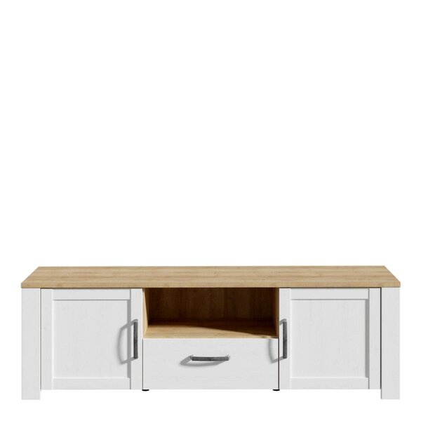 Wyld Haus Bramblecroft White and Natural Oak Wood TV Unit 2 Door 1 Drawer