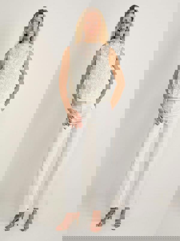 GWD Imara Floral Embroidery, Sheer Mesh Sparkle Top