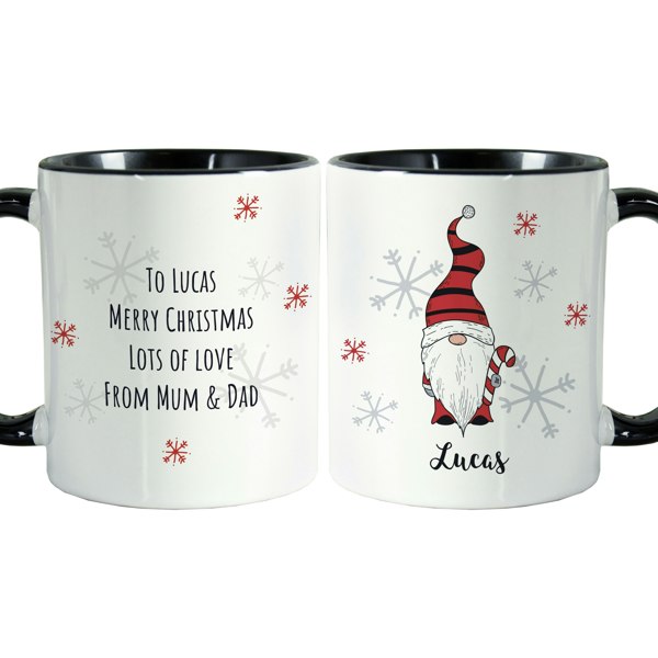 Personalised Memento Company Personalised Gonk Family Black Handled Christmas Mug - Boy