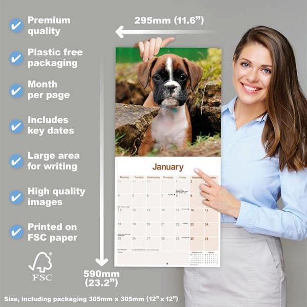 Boxer Calendar 2027, Wall Calendars, Month To View, Dogs, Gift
