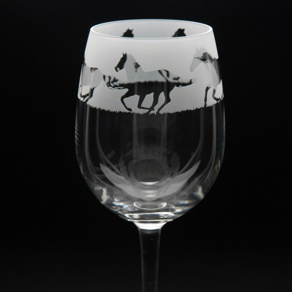 Glyptic Glass Art Galloping Horse Crystal Wine Glass - Hand Etched/Engraved Gift