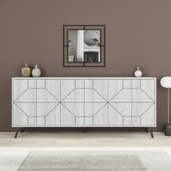 Decortie Dune Gold Marble Effect Geometric 6 Door Sideboard with Metal Legs (W) 181cm