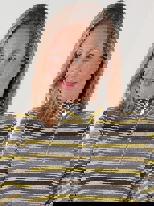 PennyPlain Stripe Zipped Funnel Neck - Forest