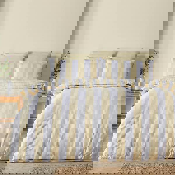 Catherine Lansfield Cove Stripe Reversible Duvet Cover Set Yellow