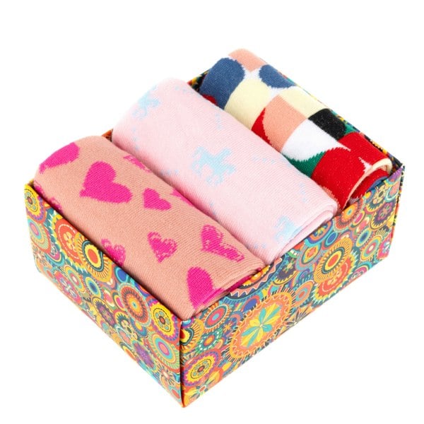 Embassy London Socktopus - Pink Mix Pastel - Women's 3 pack cotton crew socks size UK 3 to 7 in pink mix