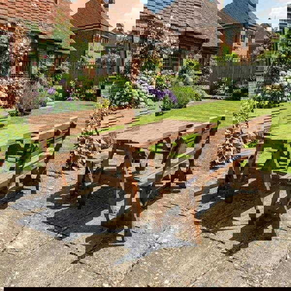 Arbor Garden Solutions Victoria Picnic Table and Benches Set With Backrest - Rustic Finish