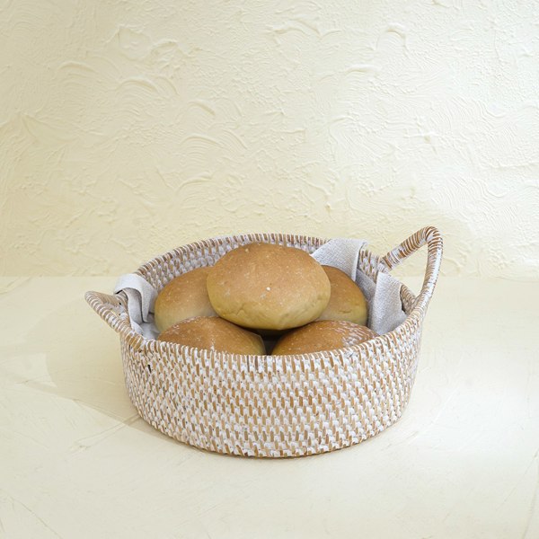 Small rattan round basket with handles natural handwoven wicker