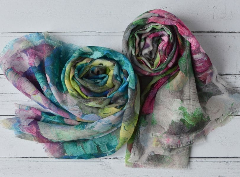 Antonia York Abstract Floral Scarf | Clara Brush Stroke Watercolour Pink Green Grey Wrap