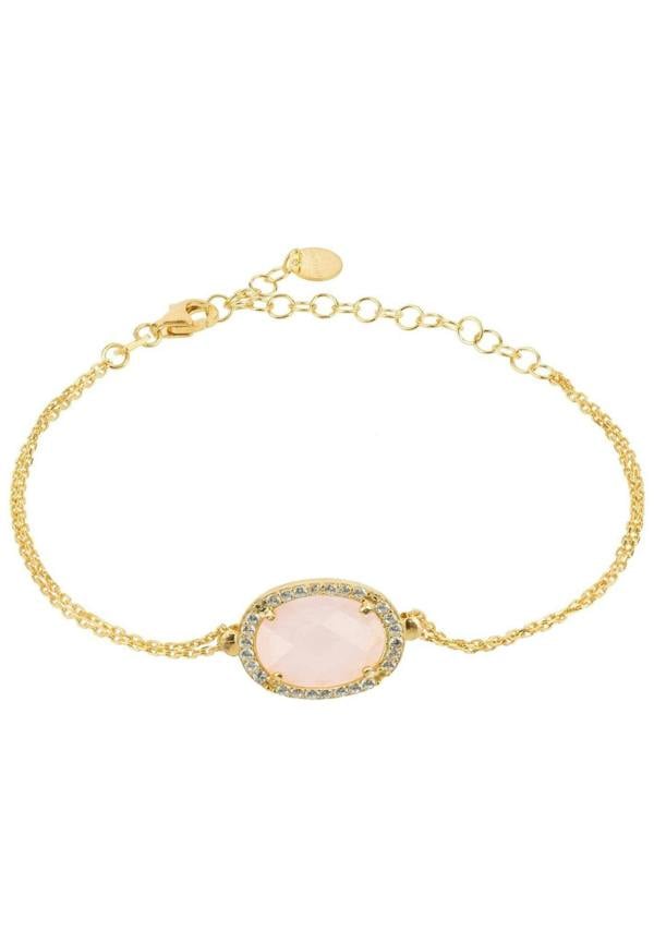 Beatrice Oval Gemstone Bracelet Gold Rose Quartz - LATELITA Bracelets