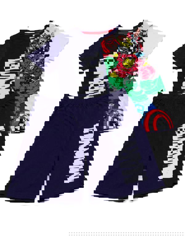 Disney Marvel Boys Blue Avengers Characters and Brand Logo Short Sleeve Short Leg Pyjama Set