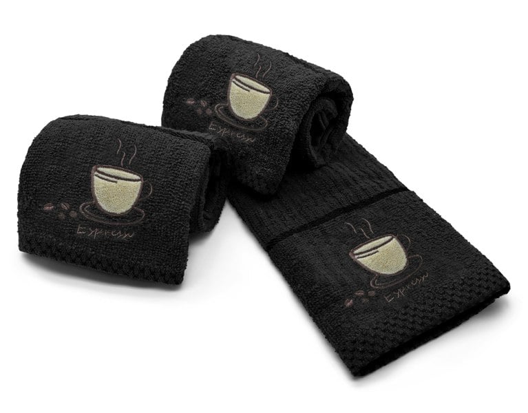 Velosso Espresso Embroidered Cotton Tea Towel 3 Pack