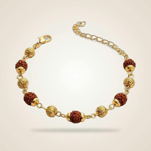 The Colourful Aura Indian Shiva Rudraksha Gold Beaded Hindu Bracelet