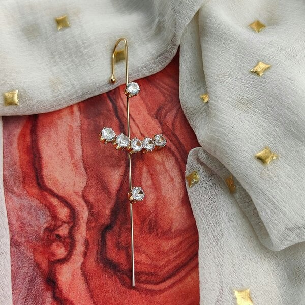 The Colourful Aura Gold and Silver Zircon Ear Wrap Crawler Ear Climber Long Hook Earring