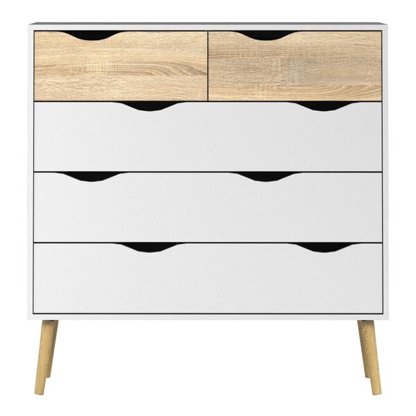 Wyld Haus Sapporo White and Natural Oak Effect Chest 5 Drawers