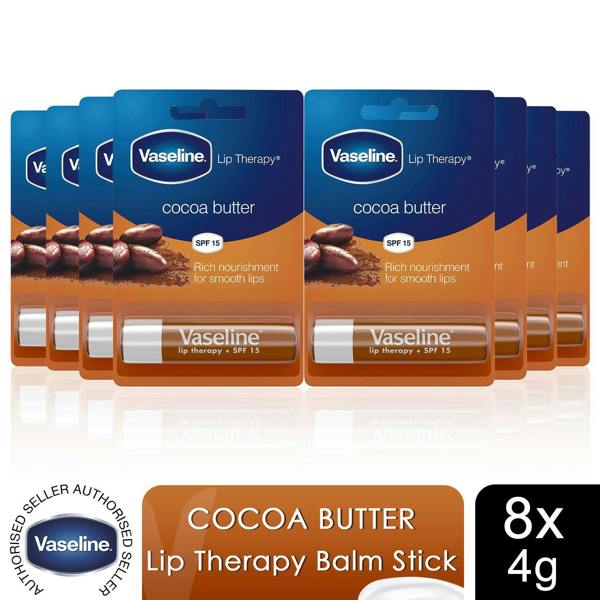 Vaseline Lip Therapy Balm Sticks, Cocoa Butter 4gm Moisturizing Lip Care 8 Pack