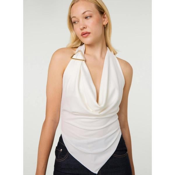 Pink Vanilla Diamante Hardware Rib Cowl Neck Hanky Hem Top