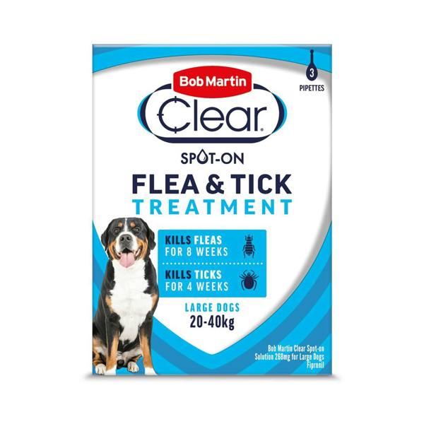 Bob Martin Flea Clear Fipronil Spot On Flea & Tick Treatment For Large Dogs (3 Pipettes)