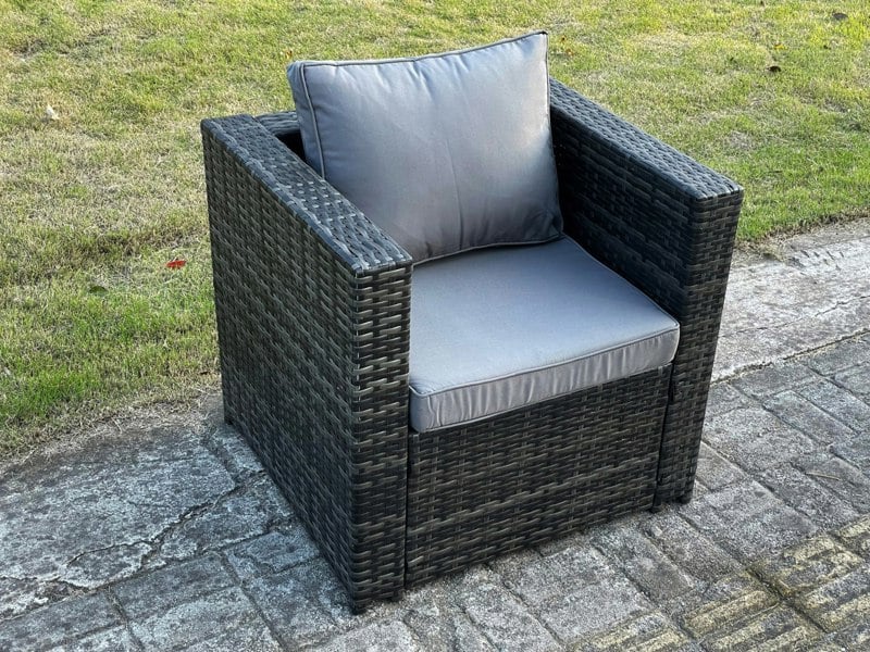 Fimous 10 Seater Rattan Corner Sofa Set With Square Side Table And Oblong Rectangular Coffee Tea Table 2 PC Arm Chair 2 Stools Dark Grey Mixed