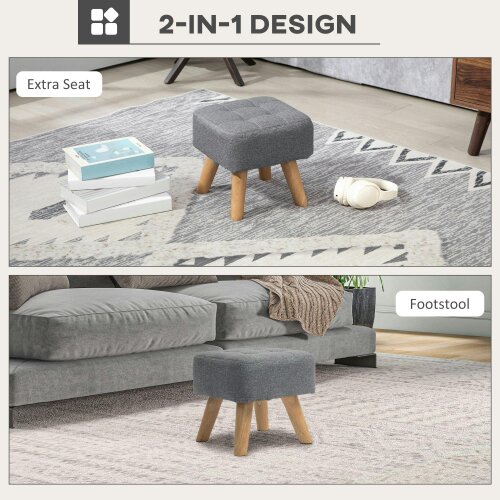 Wyld Haus Sayo Linen Look Light Grey Square Padded Footstool Tufted Diamond
