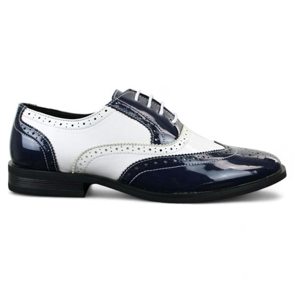 Dolcetto Men's Patent Lace-Up Navy White Brogues Smart Dress Shoes