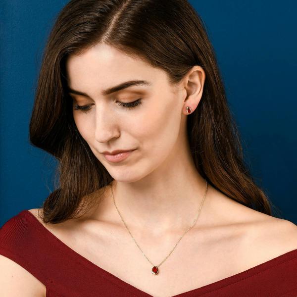 Zavana Gold Plated Red Pear Shaped Pendant Necklace with Red Cubic Zirconia Stone for Women