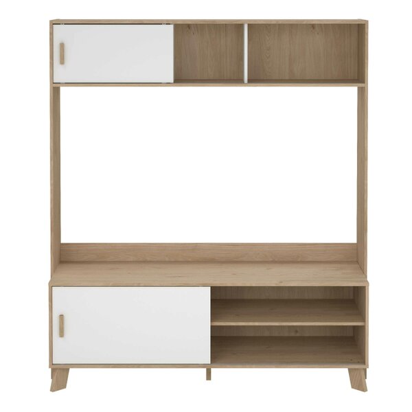 Wyld Haus Hobro White and Natural Oak Wood TV Unit 2 Sliding Doors